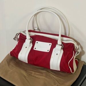 Burberry Red Canvas Bag with White Leather Accent